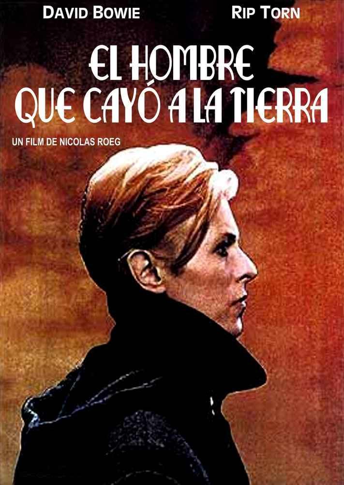 Cartel con David Bowie de perfil en la adaptación cinematográfica de "El hombre que cayó a la Tierra".